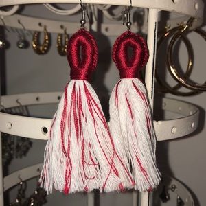 red and white earrings